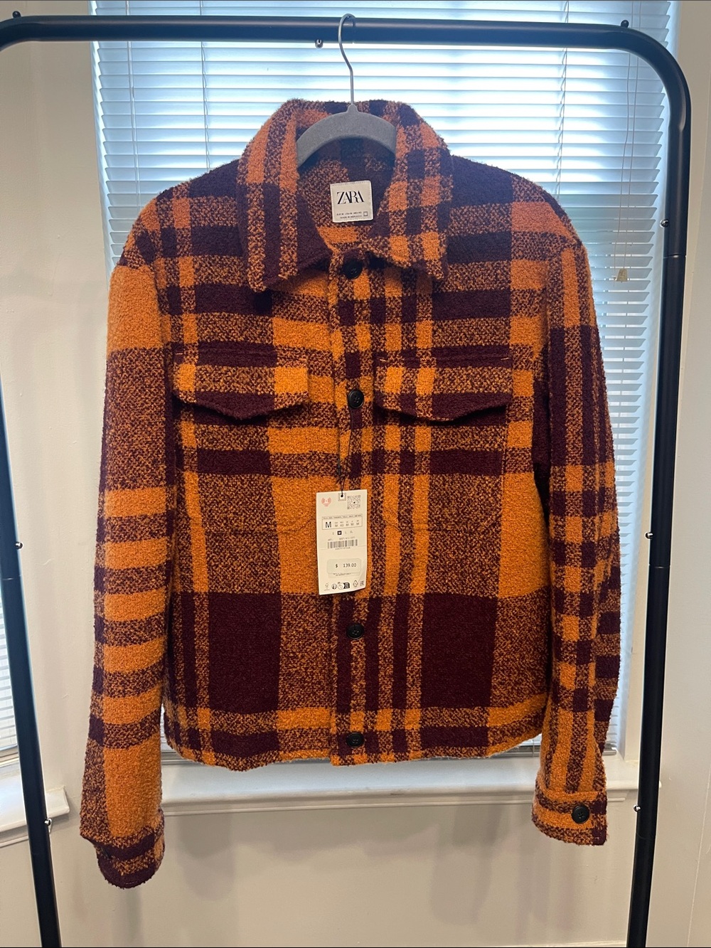 ZARA Orange & Burgundy Plaid Shacket